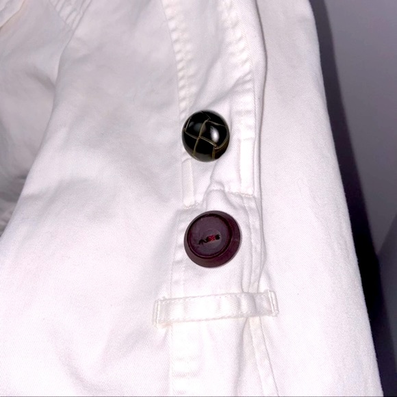 Double Breasted Eclectic Buttons White Cropped Canvas Pea Coat Jacket Si… - Picture 10 of 12